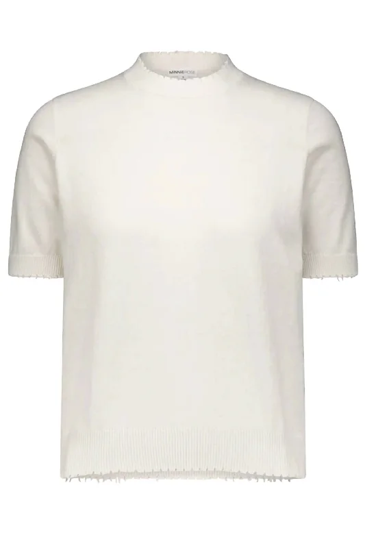 Women's Cotton Cashmere Distressed Boxy Tee In White