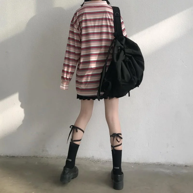 Women's Harajuku Long Sleeved Striped Shirts