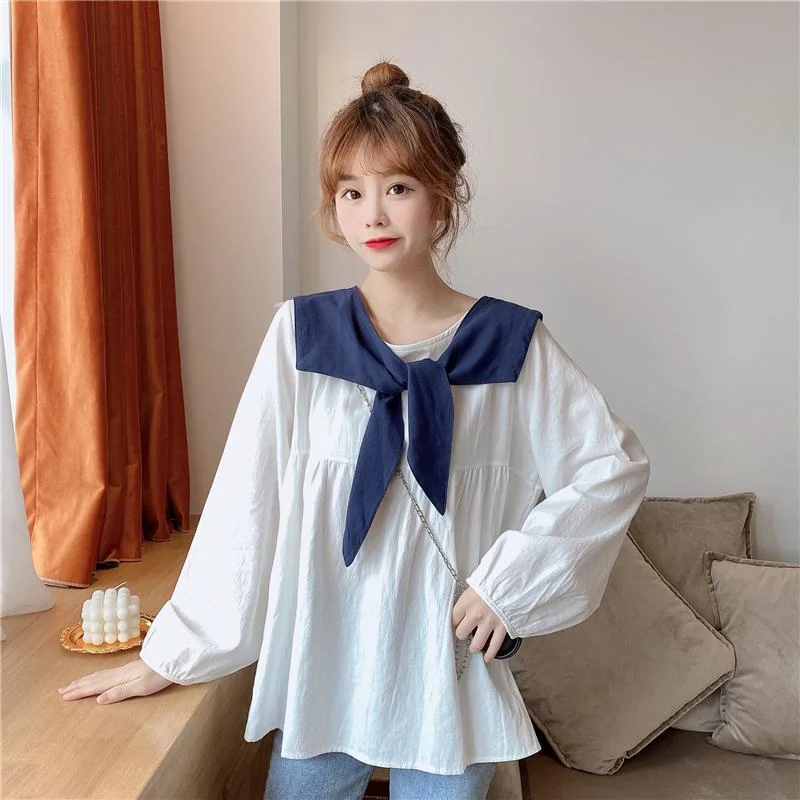 Women's Sweet Detactable Sailor Collar Casual Shirts