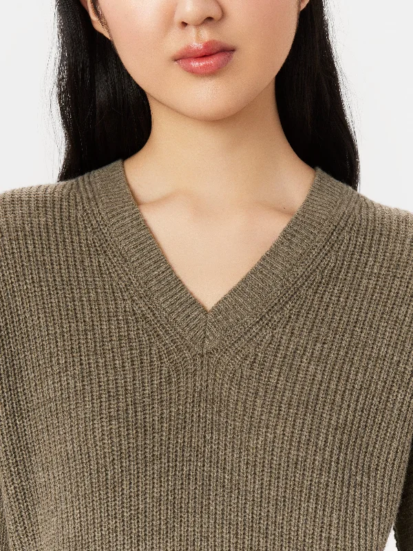 The V Neck Sweater Dress in Taupe