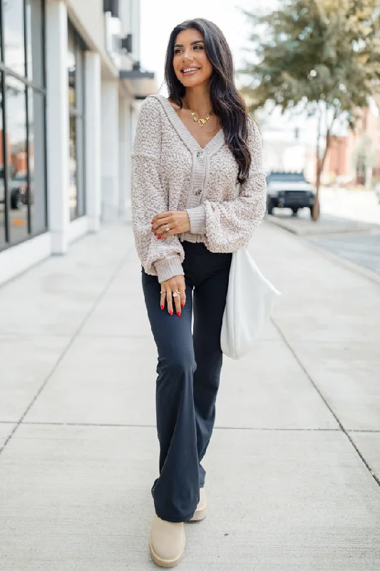 Breath Of Fresh Air Taupe Textured Cardigan