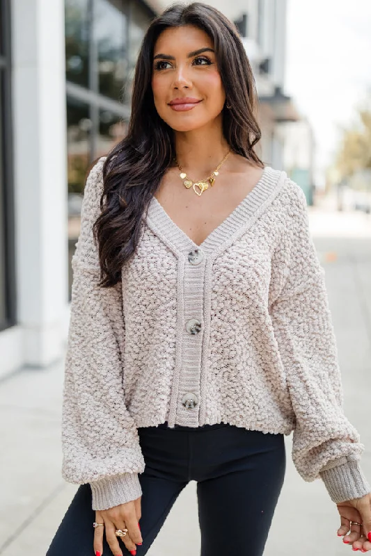 Breath Of Fresh Air Taupe Textured Cardigan