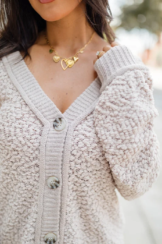 Breath Of Fresh Air Taupe Textured Cardigan