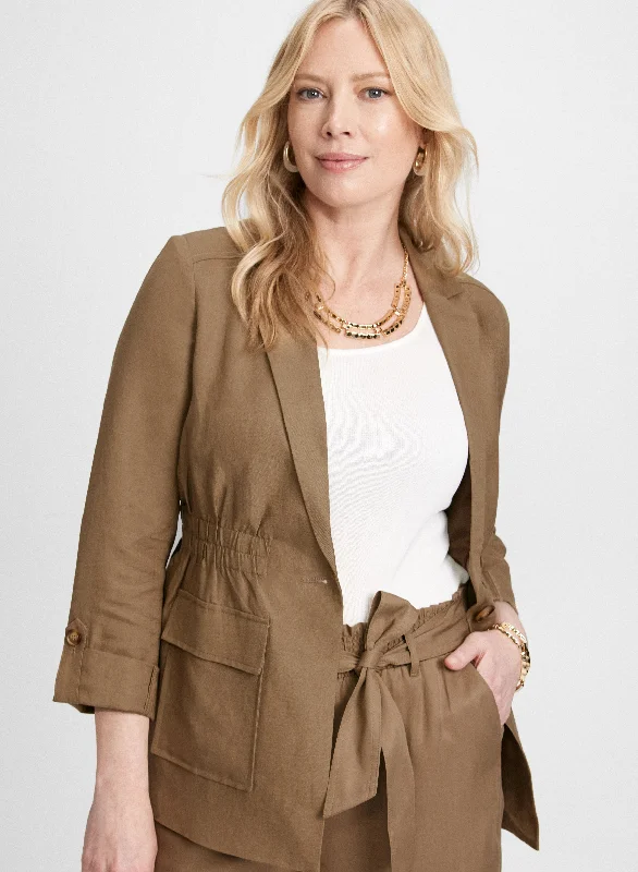 Elastic Waist Linen-Blend Jacket