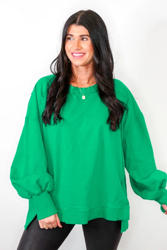 Saturday Vibes Green Terry Pullover