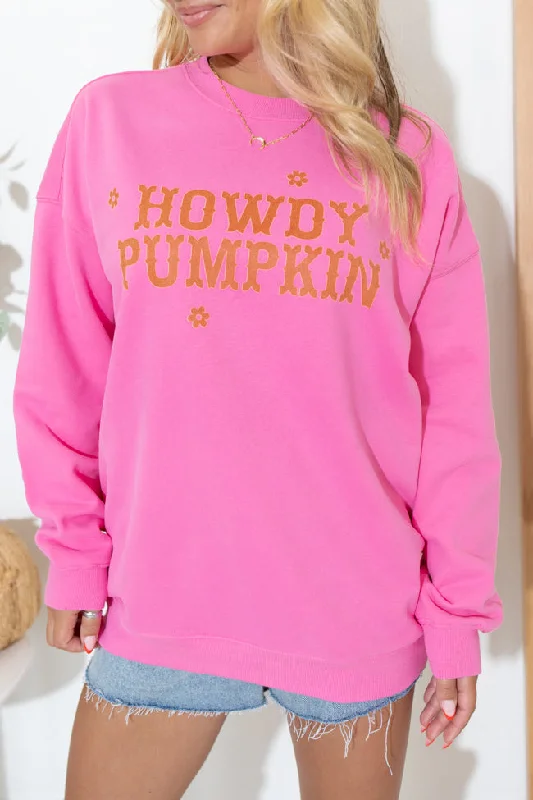 Howdy Pumpkin Pink Oversized Graphic Sweatshirt