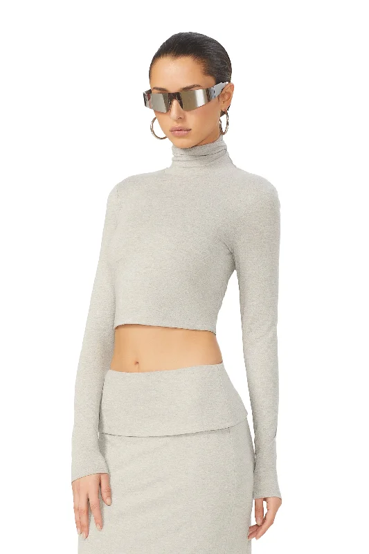 Micaela Crop Turtleneck - Heather Grey