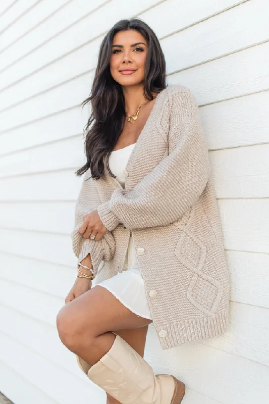 On My Mind Beige Cable Knit Cardigan