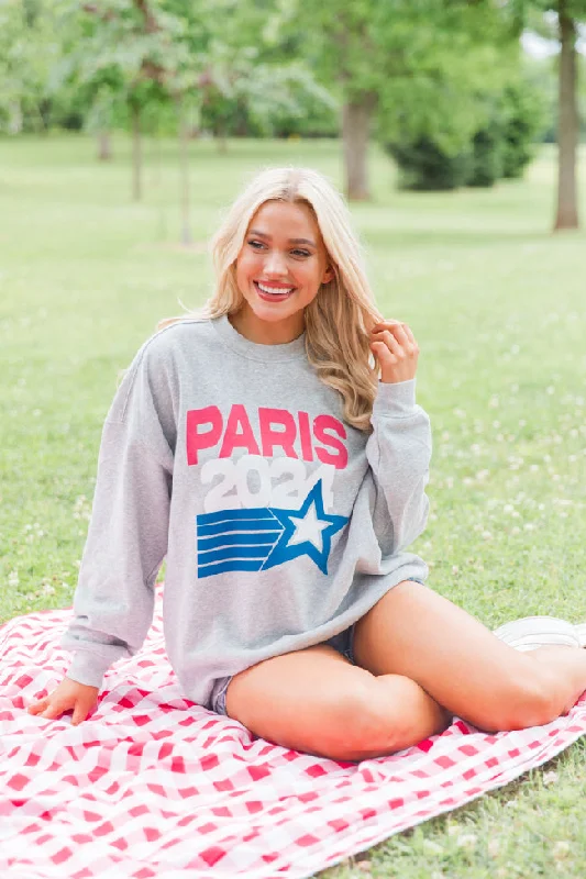 Paris 2024 Light Grey Oversized Graphic Sweatshirt