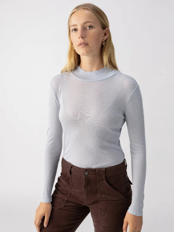 The Semi Sheer Long Sleeve Mock Neck Top Sky