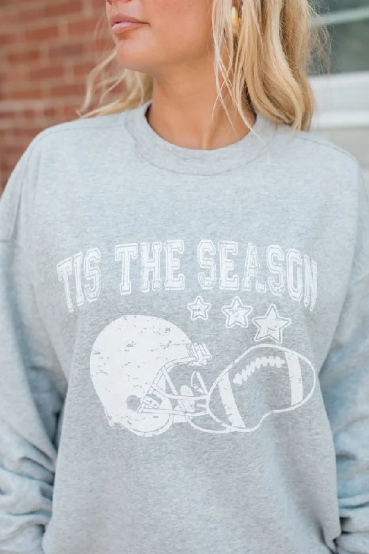 Tis The Season Light Grey Oversized Graphic Sweatshirt