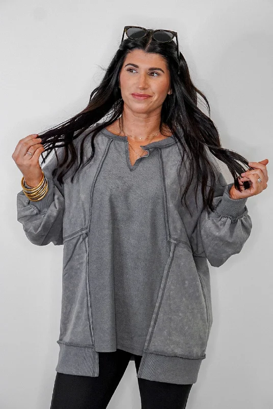 Weekend Favorite Washed Charcoal Pullover