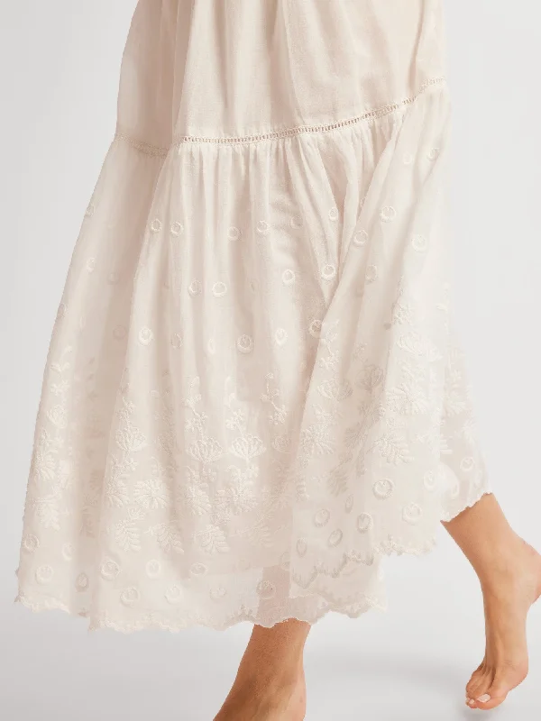 Betty Skirt in White Petal Embroidery