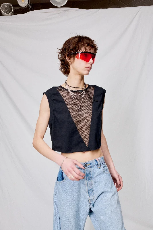 Black Jersey Panel Crop Top