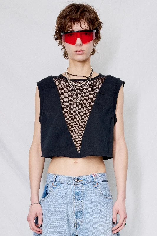 Black Jersey Panel Crop Top