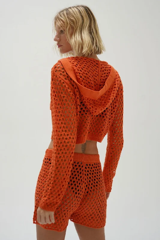 Cari Open Knit Hoodie - Summer Coral