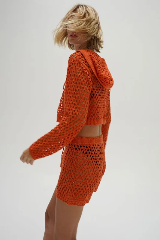 Cari Open Knit Hoodie - Summer Coral