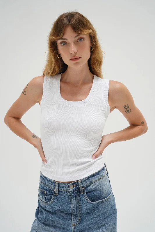 Deep U Ribbed Tank - White