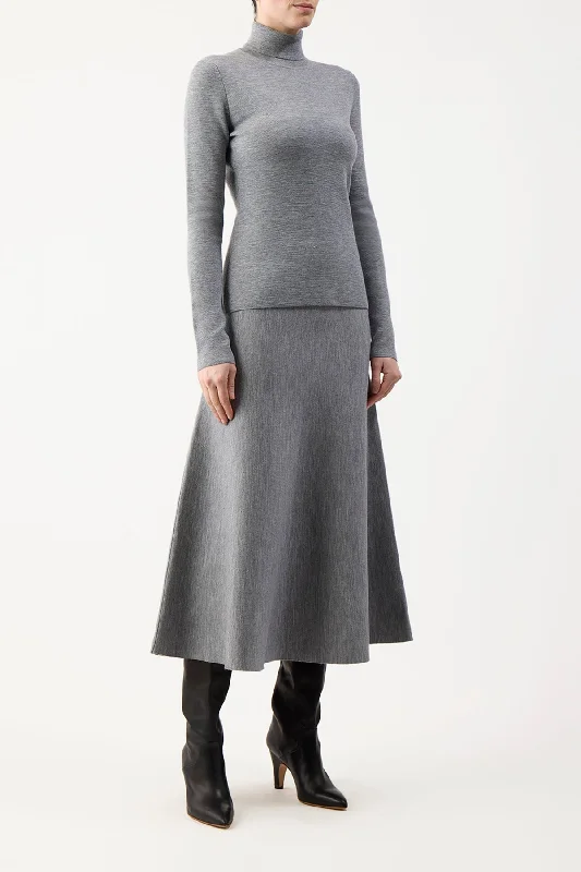 Freddie Knit Skirt in Heather Grey Merino Wool Cashmere