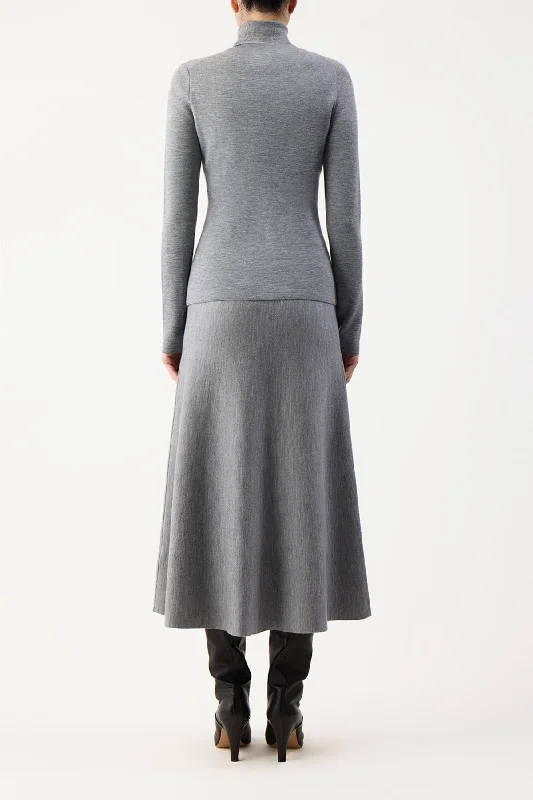 Freddie Knit Skirt in Heather Grey Merino Wool Cashmere