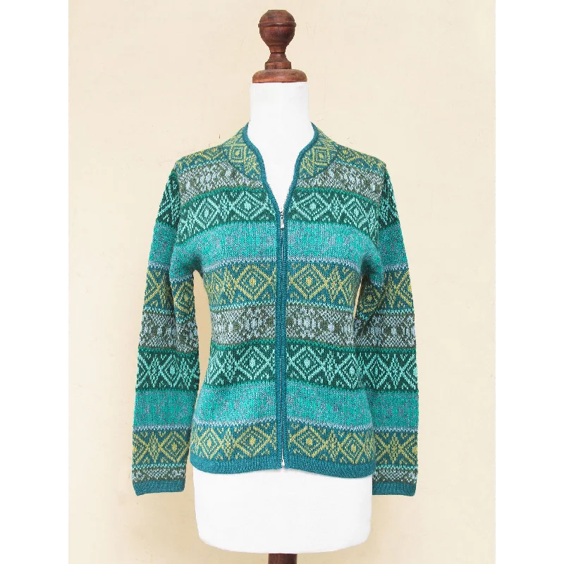 Green Andean Countryside Alpaca Cardigan