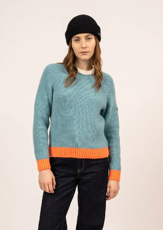 HASPARREN - Color-block Sweater in Mohair Wool Blend (JADE / NEON ORANGE / WINTER WHITE)