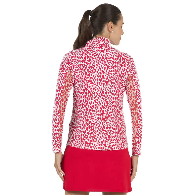 IBKUL Womens Davina Limited Edition Print Long Sleeve Mock Neck Top - Red/White