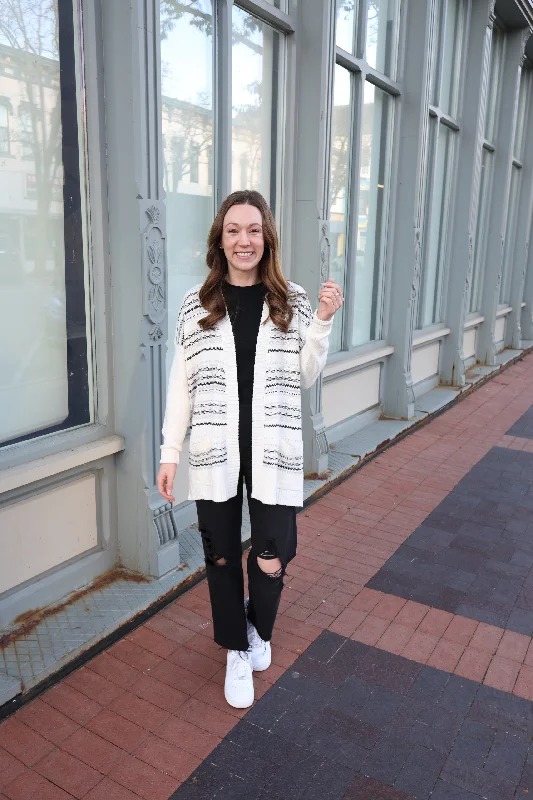 Ivory Black and Grey Aztex Knit Cardigan | Boutique Elise | Annie