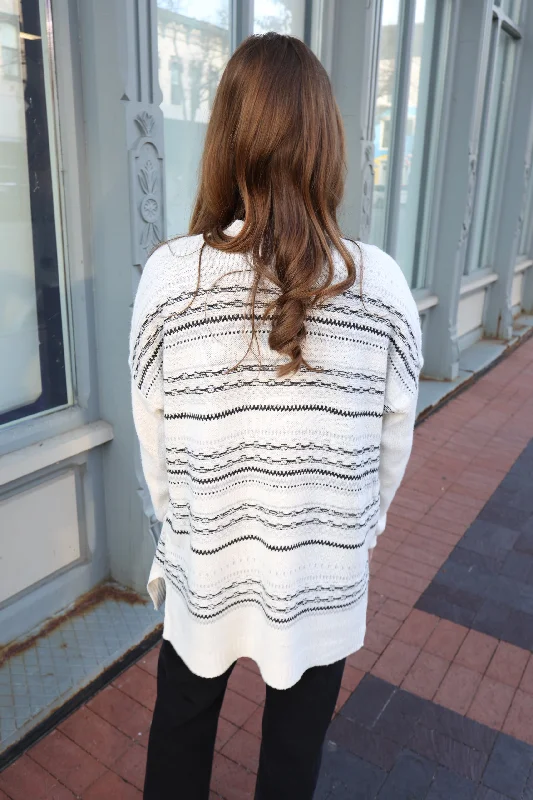 Ivory Black and Grey Aztex Knit Cardigan | Boutique Elise | Annie