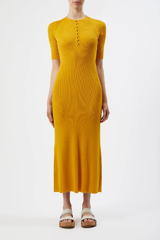 Johanna Knit Dress in Yellow Cashmere Silk