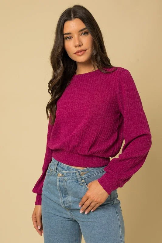 Magenta Open Back Knit Top