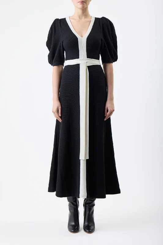 Lilias Knit Dress in Black & Ivory Merino Wool