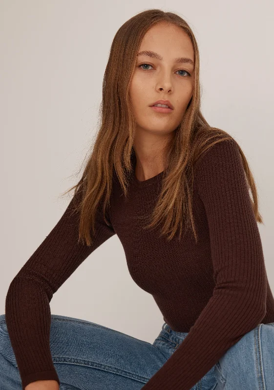 Morri Merino Rib Round Neck_Chocolate