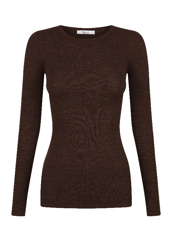 Morri Merino Rib Round Neck_Chocolate