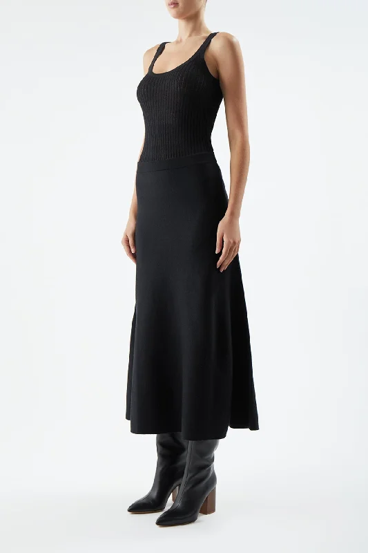 Nevin Pointelle Knit Tank Top in Black Cashmere Silk