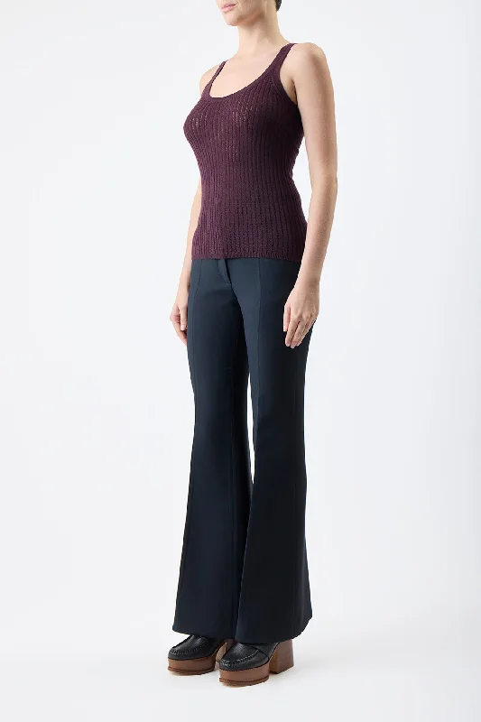 Nevin Pointelle Knit Tank Top in Deep Bordeaux Cashmere Silk