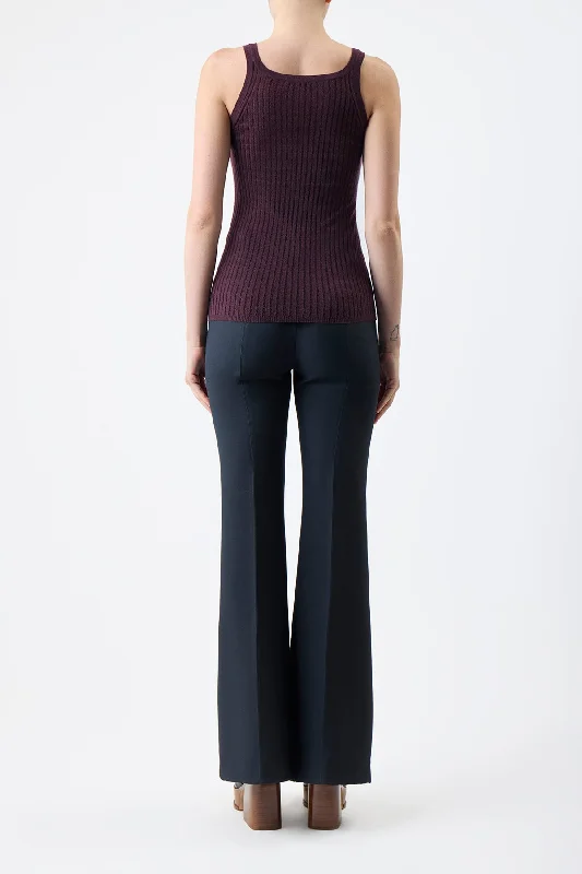 Nevin Pointelle Knit Tank Top in Deep Bordeaux Cashmere Silk