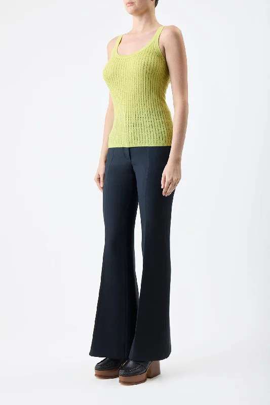 Nevin Pointelle Knit Tank Top in Lime Adamite Cashmere Silk