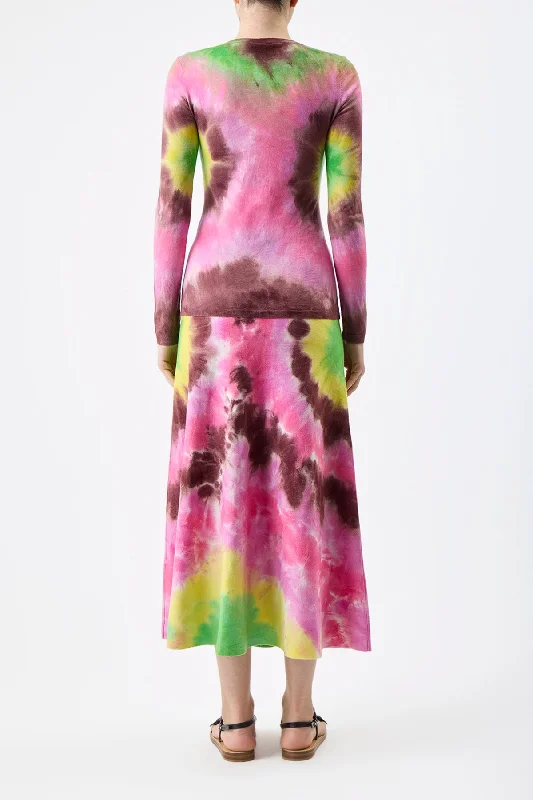 Olive Knit Skirt in Multi Tie Dye Cashmere