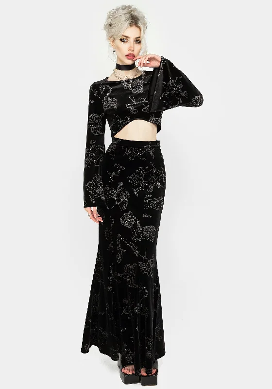 Zodiac Foil Print Flute Sleeve Crop Top