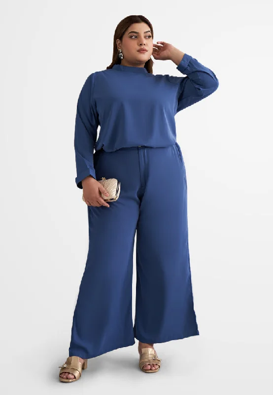 Hidaya Smooth High Neck Blouse - Blue