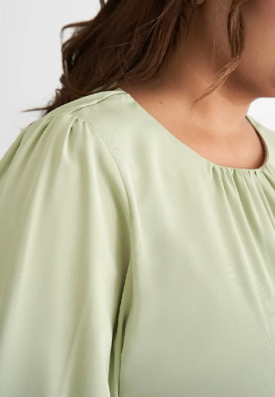 Sarah Puff Sleeve Smock Sleeve Blouse - Green