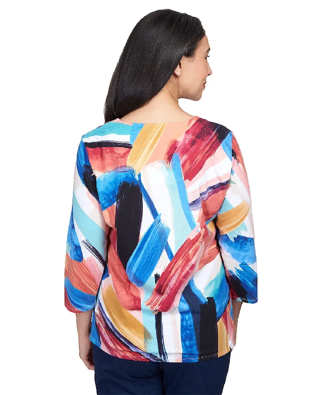 Alfred Dunner Key Item Brushstrokes Knit Top