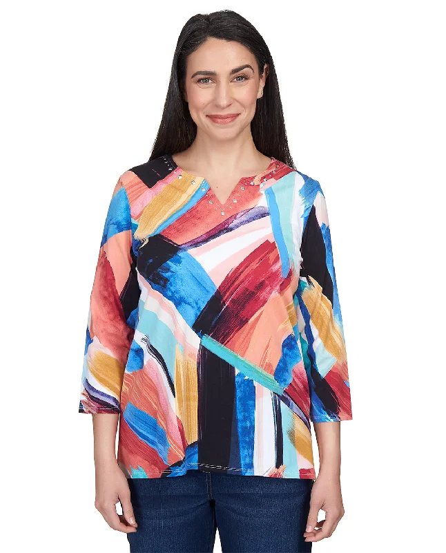 Alfred Dunner Key Item Brushstrokes Knit Top