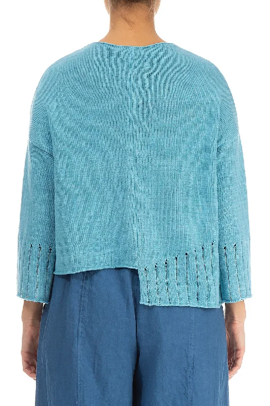 Asymmetric Ribbed Baby Blue Linen Jumper