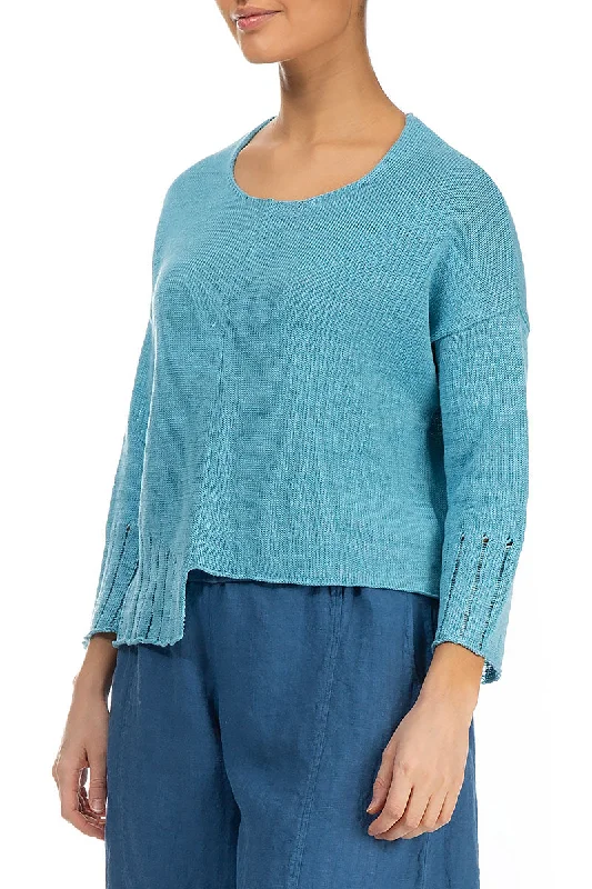 Asymmetric Ribbed Baby Blue Linen Jumper