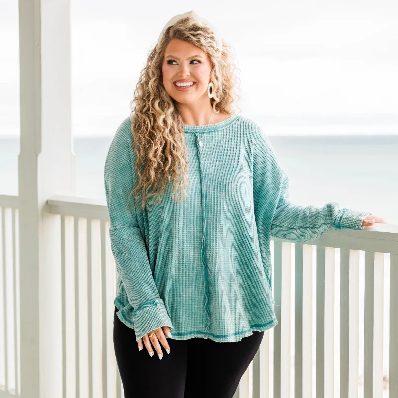 Cozy Waffle Pullover, Dusty Teal