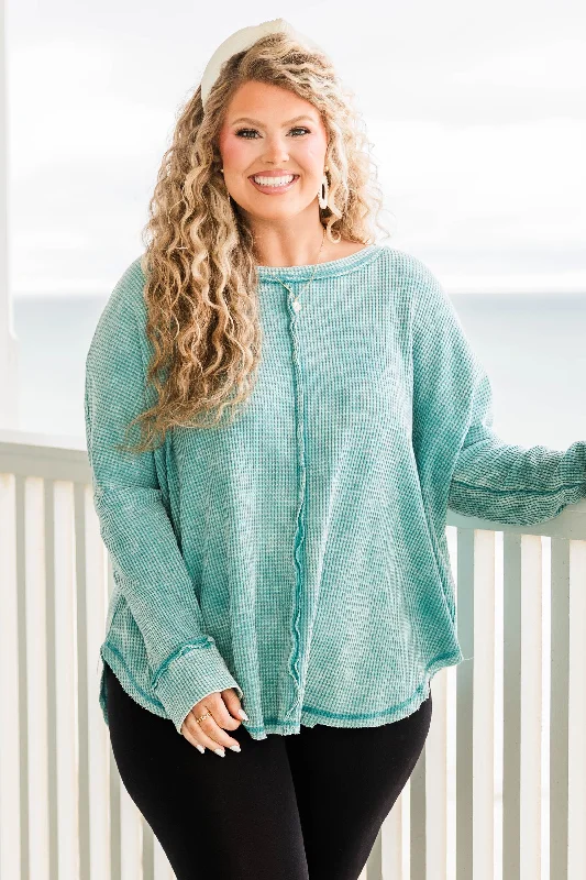 Cozy Waffle Pullover, Dusty Teal