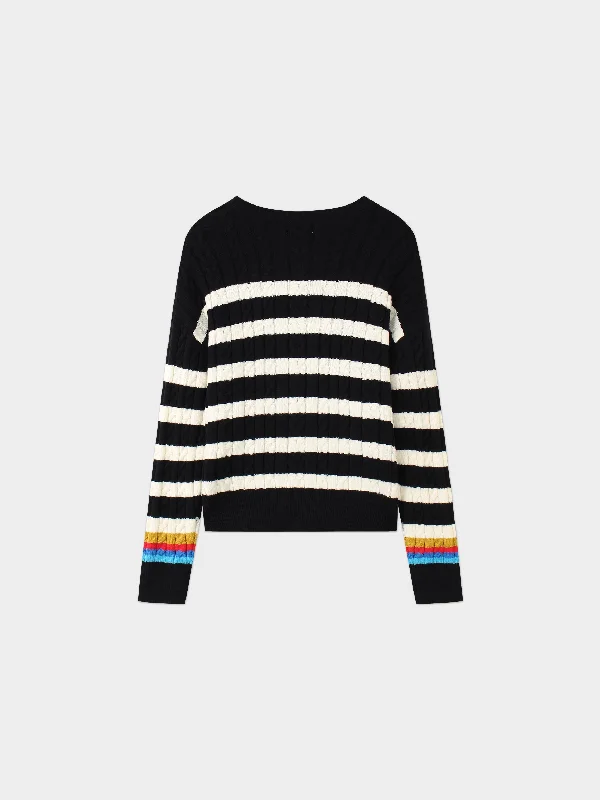 Cable Striped Sweater-Black/White