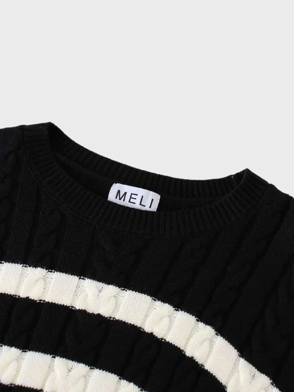 Cable Striped Sweater-Black/White